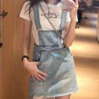 Bow Distressed Denim Overall Dress
