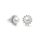 Fashion Pearl Stud Earrings With Austrian Element Crystal Silver - One Size