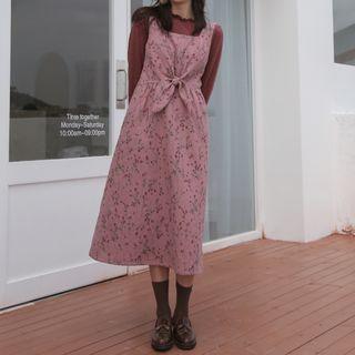Floral Print Tie-front Midi Pinafore Dress