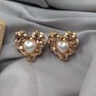 Faux Pearl Heart Earring 1 Pair - White Faux Pearl - Gold - One Size