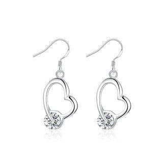 Simple And Fashion Hollow Heart Cubic Zircon Earrings Silver - One Size
