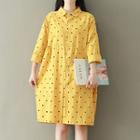 Dotted Elbow-sleeve Shirtdress