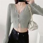 Long-sleeve V-neck Button-up Cropped Cardigan