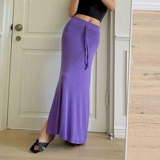 Drawstring Deep-slit Maxi Skirt