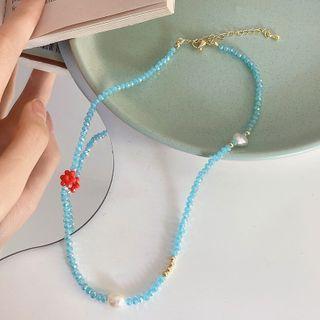 Faux Crystal Bead Necklace Blue - One Size