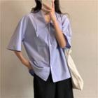 Short-sleeve Plain Shirt Blue - One Size