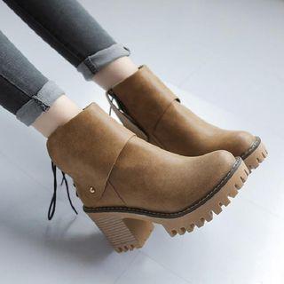 Lace-up Back Block Heel Short Boots