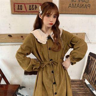 Peter Pan Collar Drawstring Waist Plain Dress