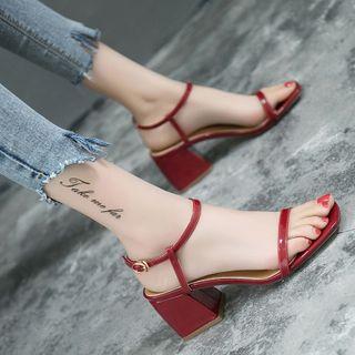 Patent Chunky Heel Ankle Strap Sandals