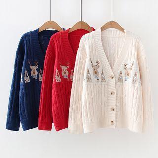 Deer Jacquard Cable Knit Cardigan / Shirt