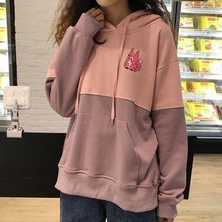 Color Block Cartoon Printed Hoodie