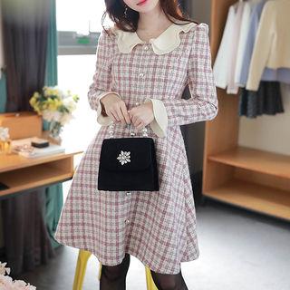 Contrast Layered-collar Checked Dress