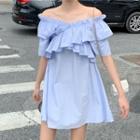Ruffle Trim Off-shoulder Mini A-line Dress Purple - One Size