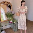 Floral A-line Split Dress Almond - One Size