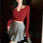 Cold Shoulder Knit Top / Pleated Skirt