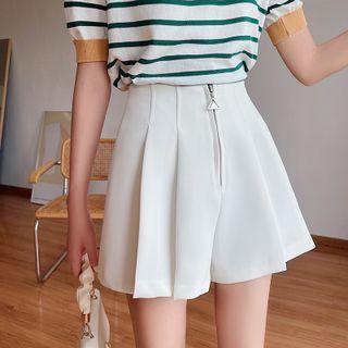 High-waist Plain Pleated Wide Leg Shorts