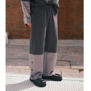 Two-tone Side-button Straight-leg Pants