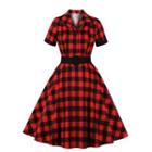 Short-sleeve Check A-line Shirtdress