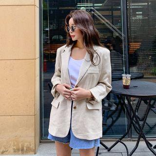 Single-breasted Linen Blend Blazer Beige - One Size