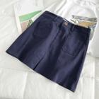 Pocket Detail A-line Skirt Blue - One Size
