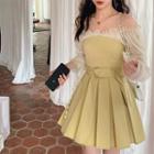 Strapless A-line Pleated Dress With Belt