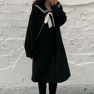 Bow-neck Sailor-collar Woolen Coat As Shown In Figure - One Size