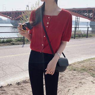 Plain Short-sleeve Square-neck Blouse