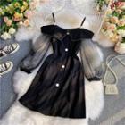 Cold-shoulder Mesh Sleeve Mini Dress