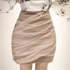 Shirred Mesh-overlay Mini Skirt