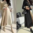 Two-tone Knot-front Flared Long Dress
