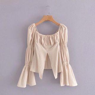Square-neck Slit Blouse