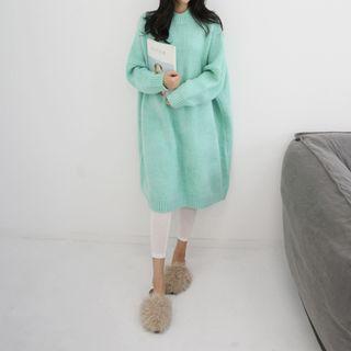 Drop-shoulder Oversized Sweater Dress Mint Green - One Size