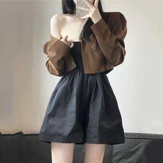 Cropped Blazer / Strapless Wide-leg Romper / Set
