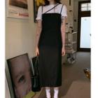 Short-sleeve T-shirt / Strappy Midi Pinafore Dress