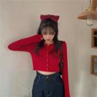 Crew-neck Cropped Long Sleeve Cardigan