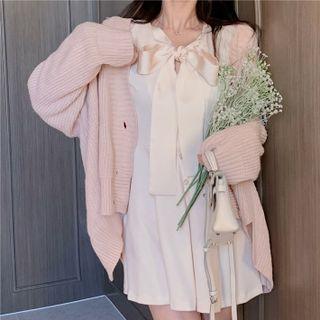 Bow Single-breasted Mini A-line Dress / Cardigan