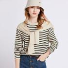 Long Sleeve Mock Two Pieces Stripe Knit Top