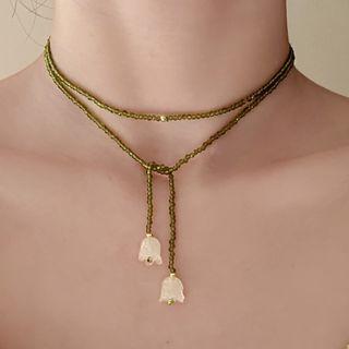 Beaded Necklace Necklace - Green - One Size