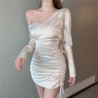 Long-sleeve V-neck Satin Mini Dress
