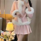Fluffy Trim Tweed Jacket / A-line Skirt