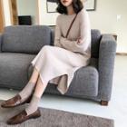 Long-sleeve Split Hem Midi Knit Dress