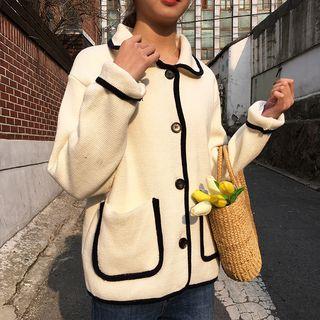 Contrast Trim Cardigan With Collar
