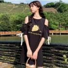 Strawberry Cutout-shoulder Elbow-sleeve T-shirt Dress