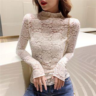 Long-sleeve Plain Lace Top