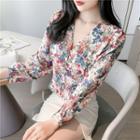 Puff Sleeve V-neck Floral Print Cropped Top