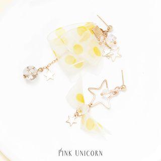 Non-matching Alloy Star Dotted Bow Dangle Earring