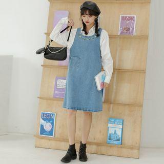 Embroider Denim A-line Mini Dress