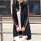 Striped Trim Hooded Down Coat