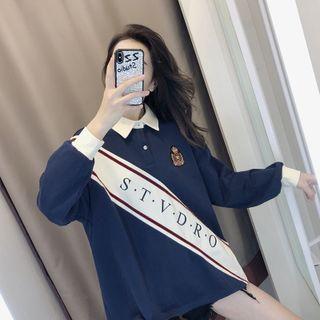 Long Sleeve Polo Neck Print Top
