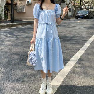 Puff-sleeve Midi A-line Dress As Shown In Figure - One Size